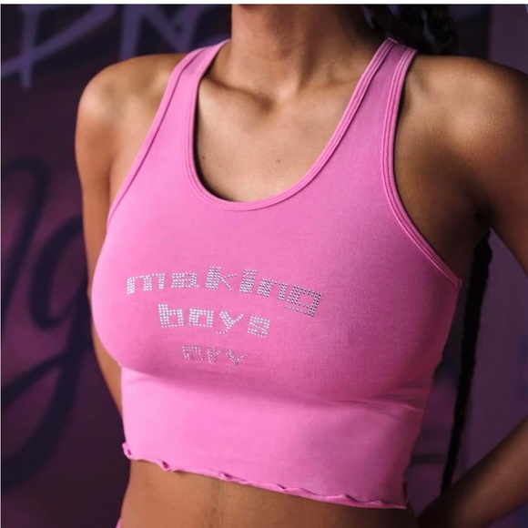 Voight Tops - VOIGHT Valentina Making boys cry crystal pink cropped organic cotton tank size S